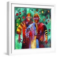 Two Men Dancing in the Same Trousers-Susse Volander-Framed Art Print