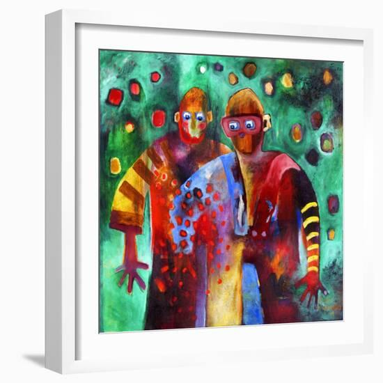 Two Men Dancing in the Same Trousers-Susse Volander-Framed Art Print