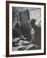 Two Men Eating American Food at a Liverpool Communal Feeding Centre-Hans Wild-Framed Photographic Print