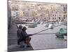 Two Men Fishing, Marsaskala, Malta, Mediterranean, Europe-Nick Servian-Mounted Photographic Print