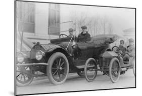 Two Men in a Large Auto are Side by Two Men in a Miniature Auto-null-Mounted Art Print