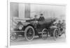 Two Men in a Large Auto are Side by Two Men in a Miniature Auto-null-Framed Art Print