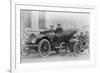 Two Men in a Large Auto are Side by Two Men in a Miniature Auto-null-Framed Art Print