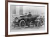 Two Men in a Large Auto are Side by Two Men in a Miniature Auto-null-Framed Art Print