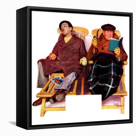 "Two Men in Deck Chairs,"January 16, 1937-Leslie Thrasher-Framed Stretched Canvas