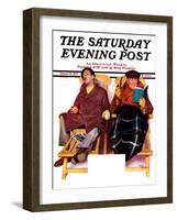 "Two Men in Deck Chairs," Saturday Evening Post Cover, January 16, 1937-Leslie Thrasher-Framed Premium Giclee Print