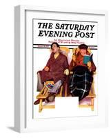 "Two Men in Deck Chairs," Saturday Evening Post Cover, January 16, 1937-Leslie Thrasher-Framed Premium Giclee Print