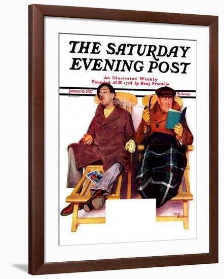 "Two Men in Deck Chairs," Saturday Evening Post Cover, January 16, 1937-Leslie Thrasher-Framed Giclee Print