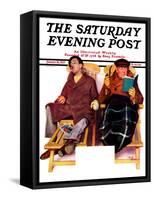 "Two Men in Deck Chairs," Saturday Evening Post Cover, January 16, 1937-Leslie Thrasher-Framed Stretched Canvas