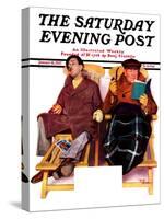 "Two Men in Deck Chairs," Saturday Evening Post Cover, January 16, 1937-Leslie Thrasher-Stretched Canvas