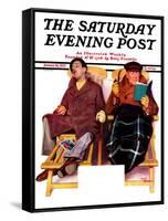 "Two Men in Deck Chairs," Saturday Evening Post Cover, January 16, 1937-Leslie Thrasher-Framed Stretched Canvas
