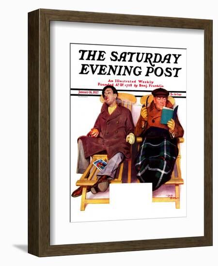 "Two Men in Deck Chairs," Saturday Evening Post Cover, January 16, 1937-Leslie Thrasher-Framed Giclee Print