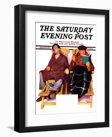 "Two Men in Deck Chairs," Saturday Evening Post Cover, January 16, 1937-Leslie Thrasher-Framed Giclee Print