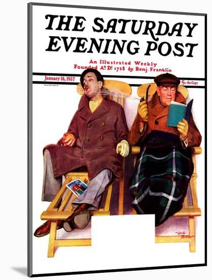 "Two Men in Deck Chairs," Saturday Evening Post Cover, January 16, 1937-Leslie Thrasher-Mounted Giclee Print