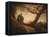 Two Men in the Consideration of the Moon-Caspar David Friedrich-Framed Stretched Canvas