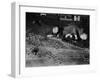 Two Men Lying on the Floor, Constructing a Railroad, at Toy Train Society-Alfred Eisenstaedt-Framed Photographic Print