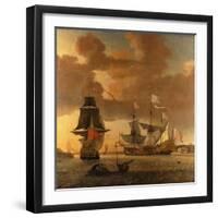 Two Men of War with other Small Craft Riding at Anchor off Greenwich-Jan Karel Donatus Van Beecq-Framed Giclee Print