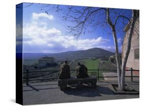 Two Men on a Bench, Barbagia, Sardinia, Italy, Europe-Oliviero Olivieri-Stretched Canvas