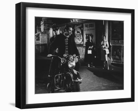 Two Men on a Motorbike in La Dolce Vita-null-Framed Photographic Print