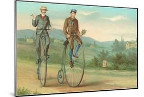 Two Men on Penny-Farthings-null-Mounted Art Print