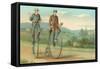 Two Men on Penny-Farthings-null-Framed Stretched Canvas