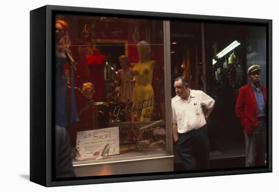 Two Men Outside Goldsmith and Sons Display Equipment, New York, New York, 1960-Walter Sanders-Framed Stretched Canvas