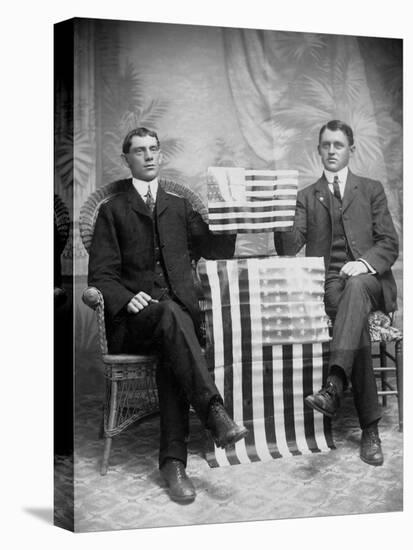 Two Men Pose with American Flags, Ca. 1895-null-Stretched Canvas