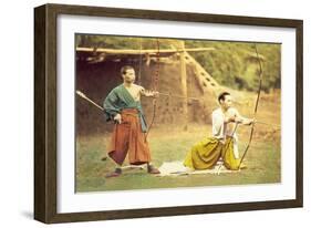 Two Men Practicing Archery-null-Framed Art Print