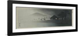 Two Men Pulling a Boat, with House with Lights on-Shokoku Yamamoto-Framed Giclee Print