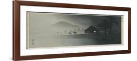 Two Men Pulling a Boat, with House with Lights on-Shokoku Yamamoto-Framed Giclee Print