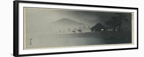 Two Men Pulling a Boat, with House with Lights on-Shokoku Yamamoto-Framed Giclee Print