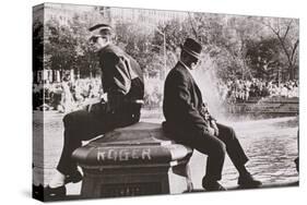 Two Men Sitting Back to Back Near Washington Square Park Fountain, Untitled 9, C.1953-64-Nat Herz-Stretched Canvas