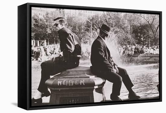 Two Men Sitting Back to Back Near Washington Square Park Fountain, Untitled 9, C.1953-64-Nat Herz-Framed Stretched Canvas