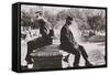 Two Men Sitting Back to Back Near Washington Square Park Fountain, Untitled 9, C.1953-64-Nat Herz-Framed Stretched Canvas