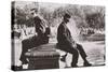Two Men Sitting Back to Back Near Washington Square Park Fountain, Untitled 9, C.1953-64-Nat Herz-Stretched Canvas