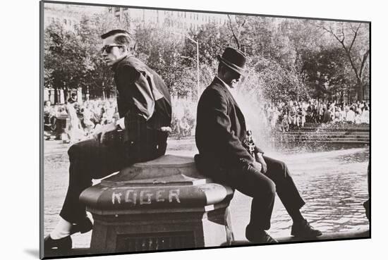 Two Men Sitting Back to Back Near Washington Square Park Fountain, Untitled 9, C.1953-64-Nat Herz-Mounted Photographic Print