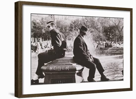 Two Men Sitting Back to Back Near Washington Square Park Fountain, Untitled 9, C.1953-64-Nat Herz-Framed Photographic Print