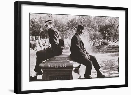 Two Men Sitting Back to Back Near Washington Square Park Fountain, Untitled 9, C.1953-64-Nat Herz-Framed Photographic Print