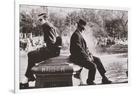 Two Men Sitting Back to Back Near Washington Square Park Fountain, Untitled 9, C.1953-64-Nat Herz-Framed Photographic Print