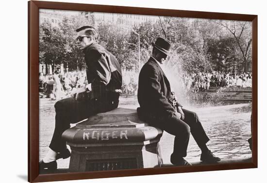 Two Men Sitting Back to Back Near Washington Square Park Fountain, Untitled 9, C.1953-64-Nat Herz-Framed Photographic Print