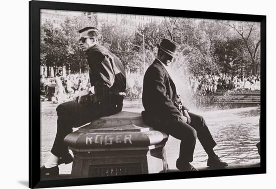 Two Men Sitting Back to Back Near Washington Square Park Fountain, Untitled 9, C.1953-64-Nat Herz-Framed Photographic Print