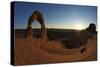 Two Men Sitting, Delicate Arch, Arches National Park, Moab, Utah, United States of America-Peter Barritt-Stretched Canvas