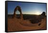 Two Men Sitting, Delicate Arch, Arches National Park, Moab, Utah, United States of America-Peter Barritt-Framed Stretched Canvas