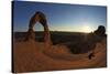 Two Men Sitting, Delicate Arch, Arches National Park, Moab, Utah, United States of America-Peter Barritt-Stretched Canvas