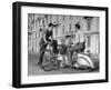 Two Men Talking in Street with Vespa Scooter and Bicycle-Dmitri Kessel-Framed Premium Photographic Print