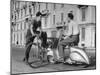 Two Men Talking in Street with Vespa Scooter and Bicycle-Dmitri Kessel-Mounted Premium Photographic Print