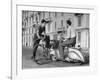 Two Men Talking in Street with Vespa Scooter and Bicycle-Dmitri Kessel-Framed Photographic Print