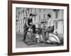 Two Men Talking in Street with Vespa Scooter and Bicycle-Dmitri Kessel-Framed Photographic Print