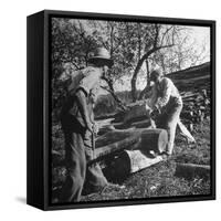 Two Men Using a Crosscut Saw on a Log-null-Framed Stretched Canvas