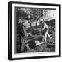 Two Men Using a Crosscut Saw on a Log-null-Framed Photographic Print